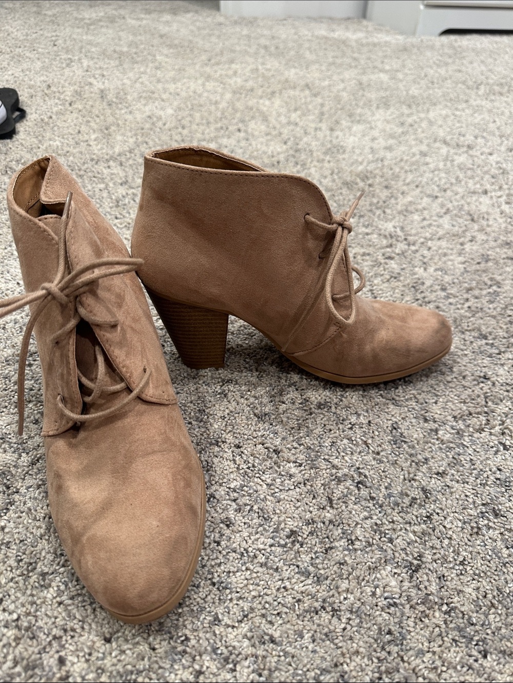 Maurices Light Brown Suede Lace-Up Ankle Booties